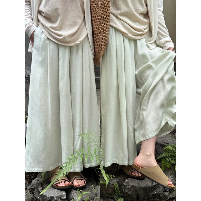 Sky Blue Linen Culottes for Women, Summer Thin Style, 2026 New Model, Loose and Relaxed with a Draping Effect, High-Waisted, Slimming Cotton-Linen Wide-Leg Pants