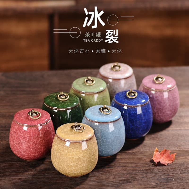 Portable Crackle Glaze Ceramic Purple Clay Small Tea Canister Tea Leaf Storage Jar Airtight Seal for Pu'er