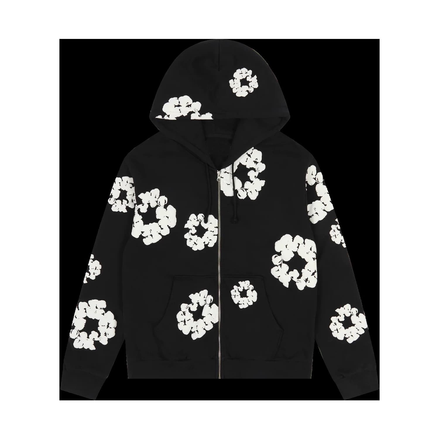 Cotton Wreath Zip Hoodie Black and Gray