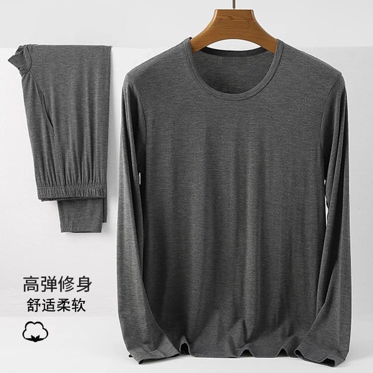 Men's Thermal Underwear Base Layer Set, Long Sleeve Round Neck Plus Size Seamless Base Layer for Winter