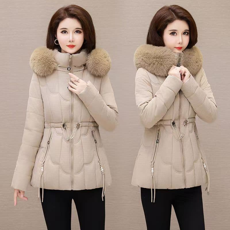 2024 winter new style down cotton coat Korean style cotton coat women's short slim slim cotton jacket thickened warm fur collar coat