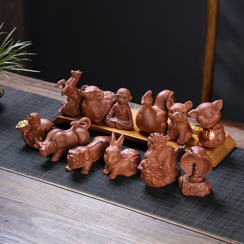 Purple Sand Twelve Zodiac Creative Tea Pet Ornament, Cultivable Tea Play Accessory, Cute Zodiac Mini Decor, Cross-border Drop Shipping