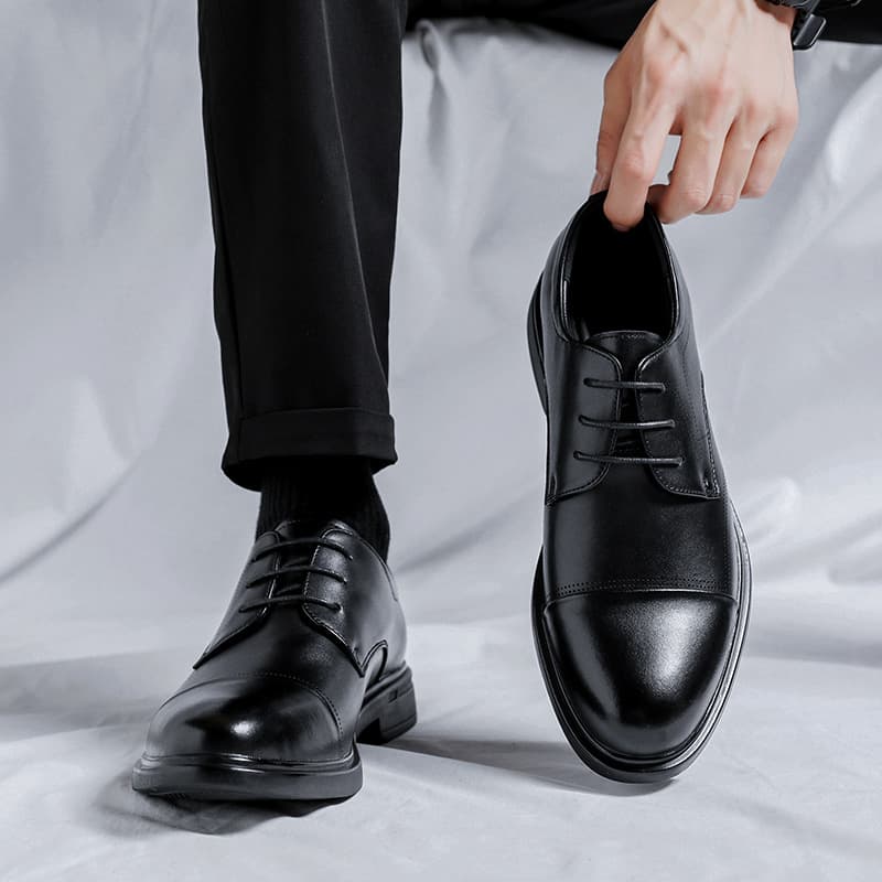 Men's Business Formal Shoes Spring 2025 Genuine Leather Derby Wedding Shoes Breathable Anti-slip Wear-resistant Low Cut