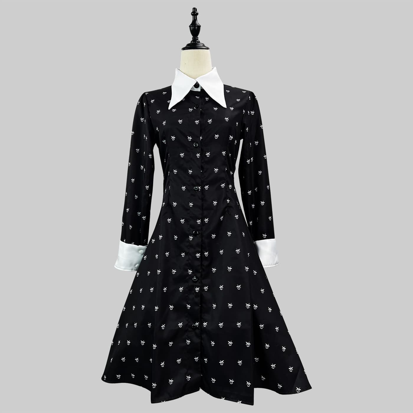 Wednesday Addams Cosplay Costume Halloween Black Dress Printed Dress Cosplay Outfit