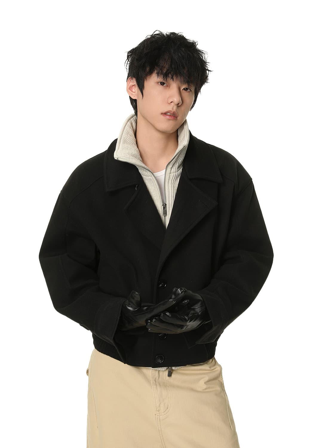 MTLCLOTHES Men's Clothing | Korean Style Short Color-Block Spliced Fake Two-Piece High Neck Diamond Quilted Premium Casual Cotton Jacket
