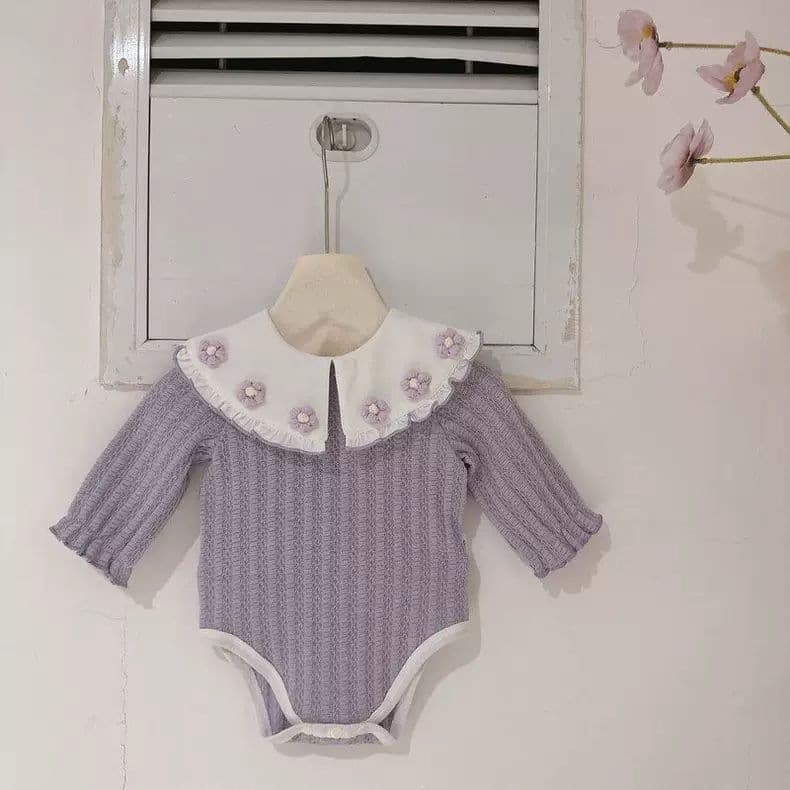 One-piece dreamy temperament baby girl's sweet long-sleeved Korean style harem bag fart clothing infant purple lapel clothing flower cotton