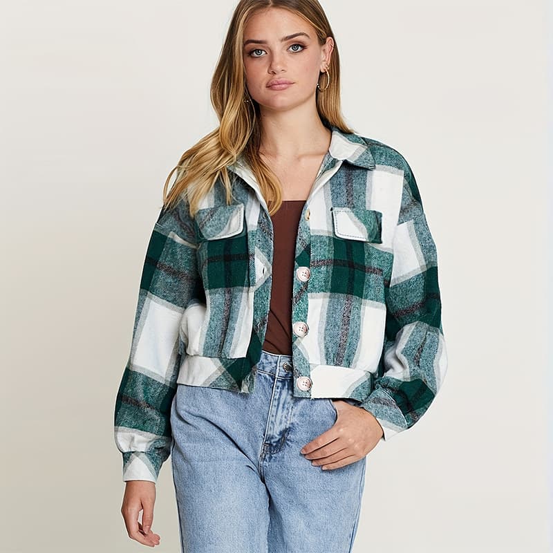 Women's Fashion Casual Plaid Cardigan Autumn Winter New Long Sleeve Short Plaid Top