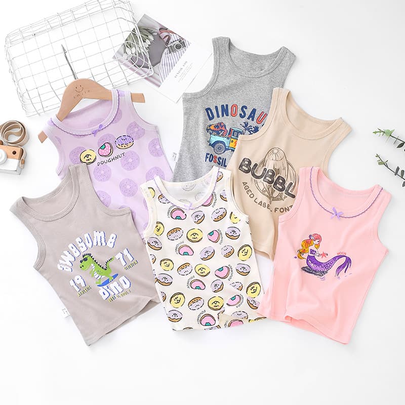 Children's Cotton Vest Summer Undershirt for Toddlers and Kids, Baby Pajamas, Boys' Sleeveless Top, Girls' Camisole
