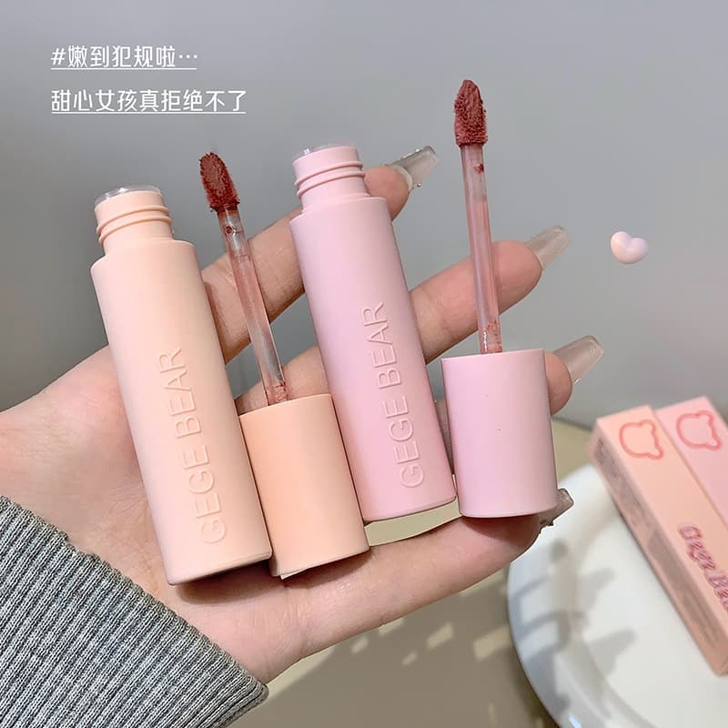 Gege Bear Macaron Matte Lip Mud, Long-Lasting Non-Fading Non-Stick Cup, Brightening Lip Mud