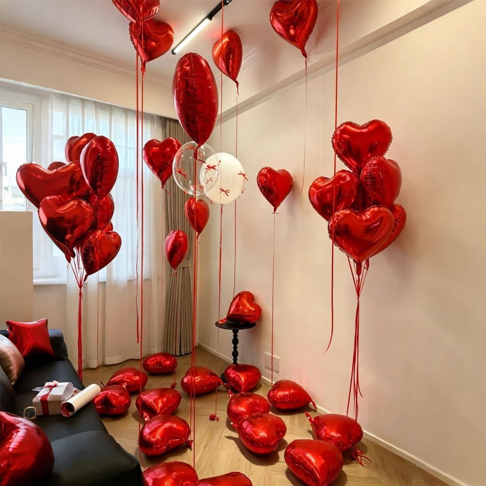 Red 18-inch Heart-Shaped Aluminum Film Balloon for Wedding, Engagement, Proposal, Birthday, Romantic Wedding Room Decoration