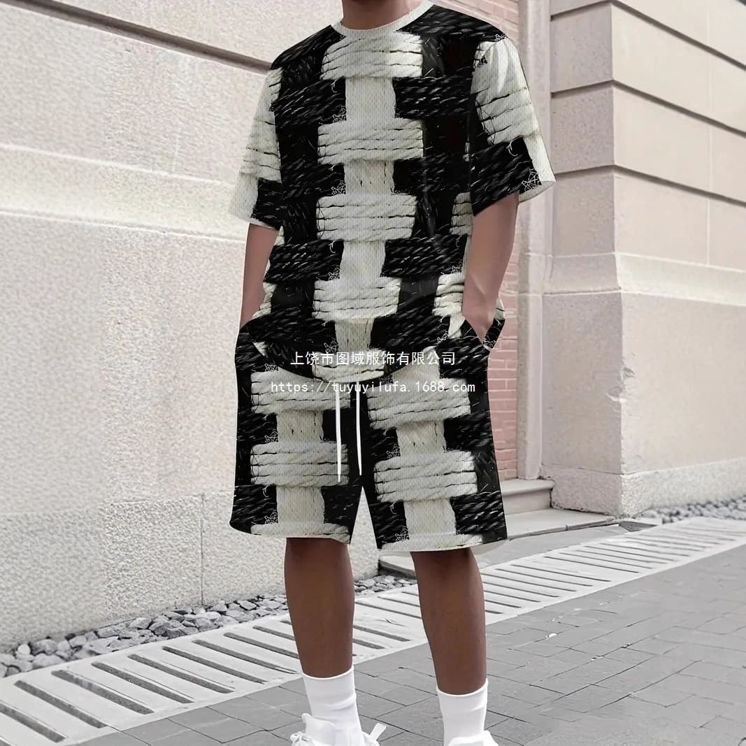 Men's Sport Suit Outdoor Casual 3D Digital Unique Print Summer Short Sleeve Shorts Breathable Men's Clothing Factory Direct