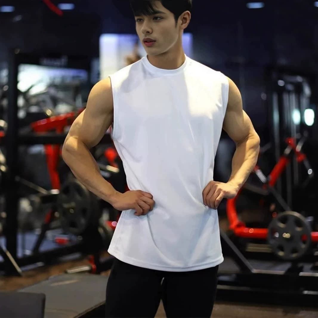 Summer Gym Tank Top Wide Shoulder Sleeveless Vest Cotton Loose Men's Muscle Breathable Training T-Shirt Basketball Style