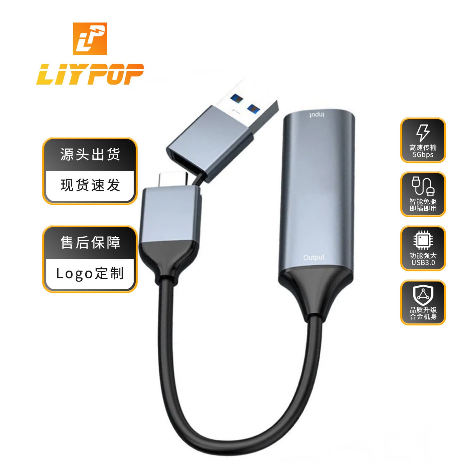 Dual-head Video Capture Card USB/Type-C 2.0 for Mobile Phone, Computer Game Live Streaming Companion HD Capture Card TF