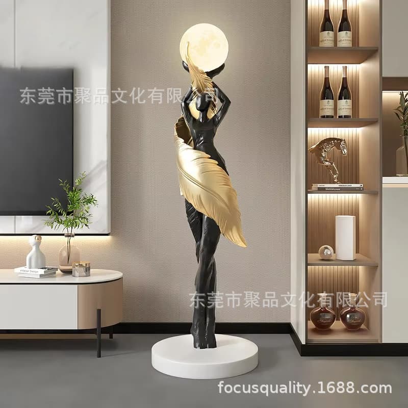 Home Decor Luxury Girl Figure Sculpture Decoration LED Light