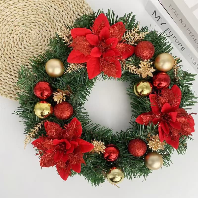 Cross-border Amazon Hot-sale Factory Direct 30cm/40cm Red PVC Christmas Wreath Decorations