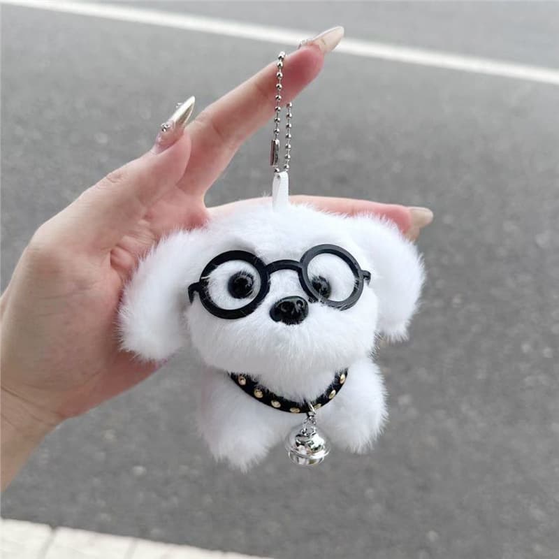 Adorable Glasses-Wearing Puppy Plush Keychain, Cute Doll Plush Toy, Couple Bag Charm, Children's Birthday Gift for Girls