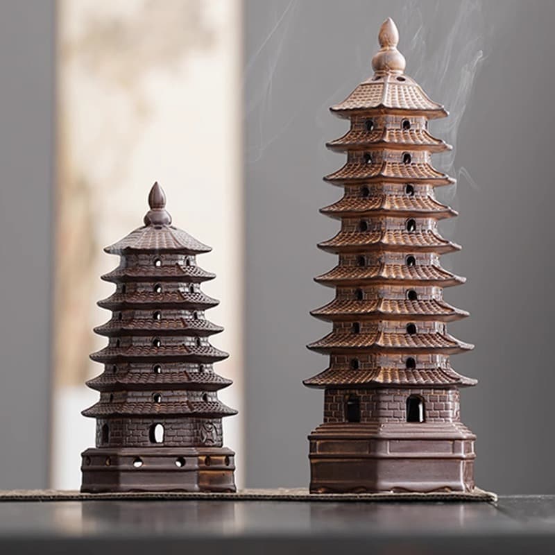 7-Tier/9-Tier Chinese Ceramic Wenchang Pagoda Coil Incense Burner for Home Indoor Sandalwood Incense Agarwood Zen Tea Ceremony Ornament