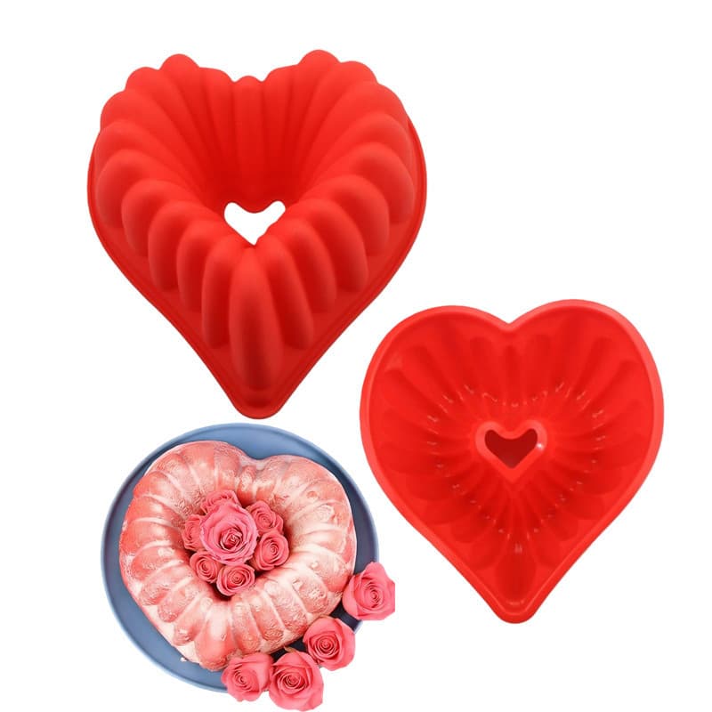 Valentine's Day Heart Mousse Cake Mold Food-Grade Heart-Shaped Silicone Bread Baking Pan Spiral Chiffon Cake Mold