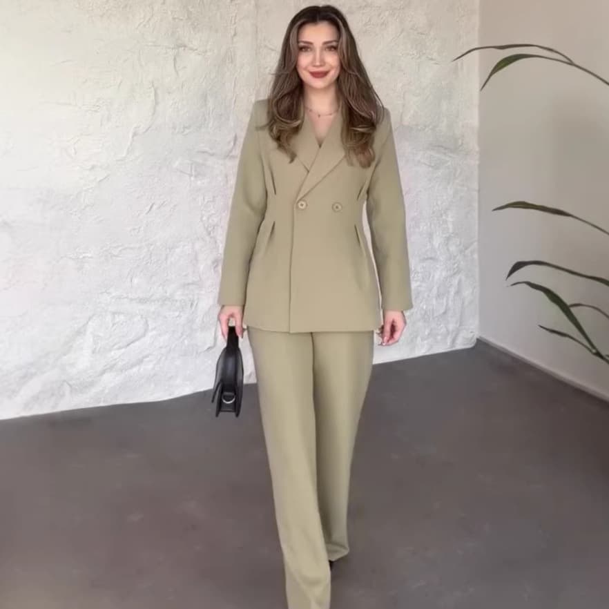 2026 Autumn New Cross-Border European and American Women's Office Wear V-Neck Simple Fashion Blazer with Wide-Leg Pants