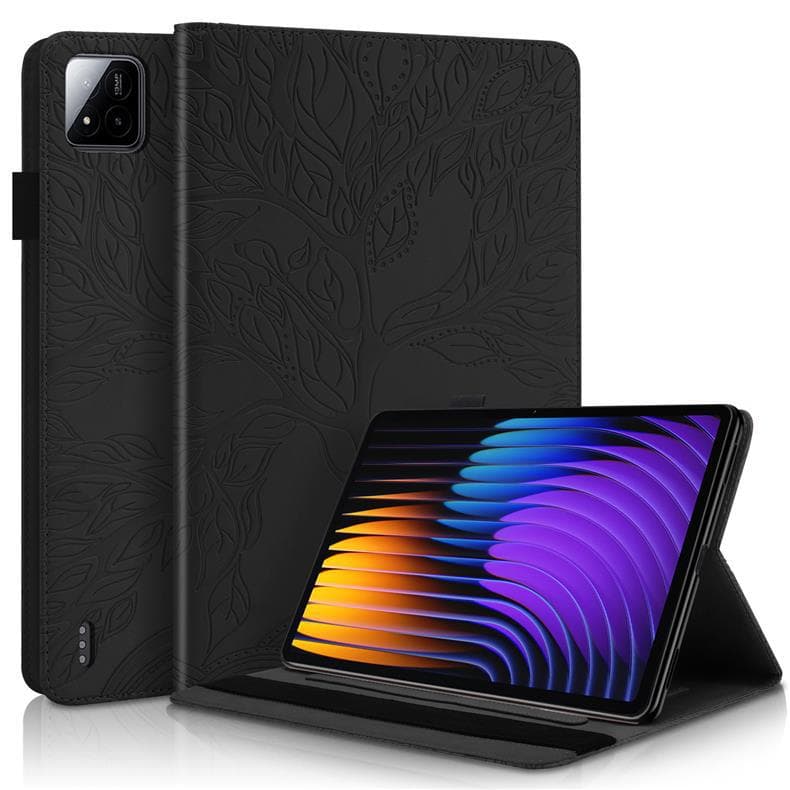 Xiaomi Pad7 pro Protective Case Life Tree Embossed Flat Shell Card Holder Anti-Fall Leather Cover Full Protection Portable Stand