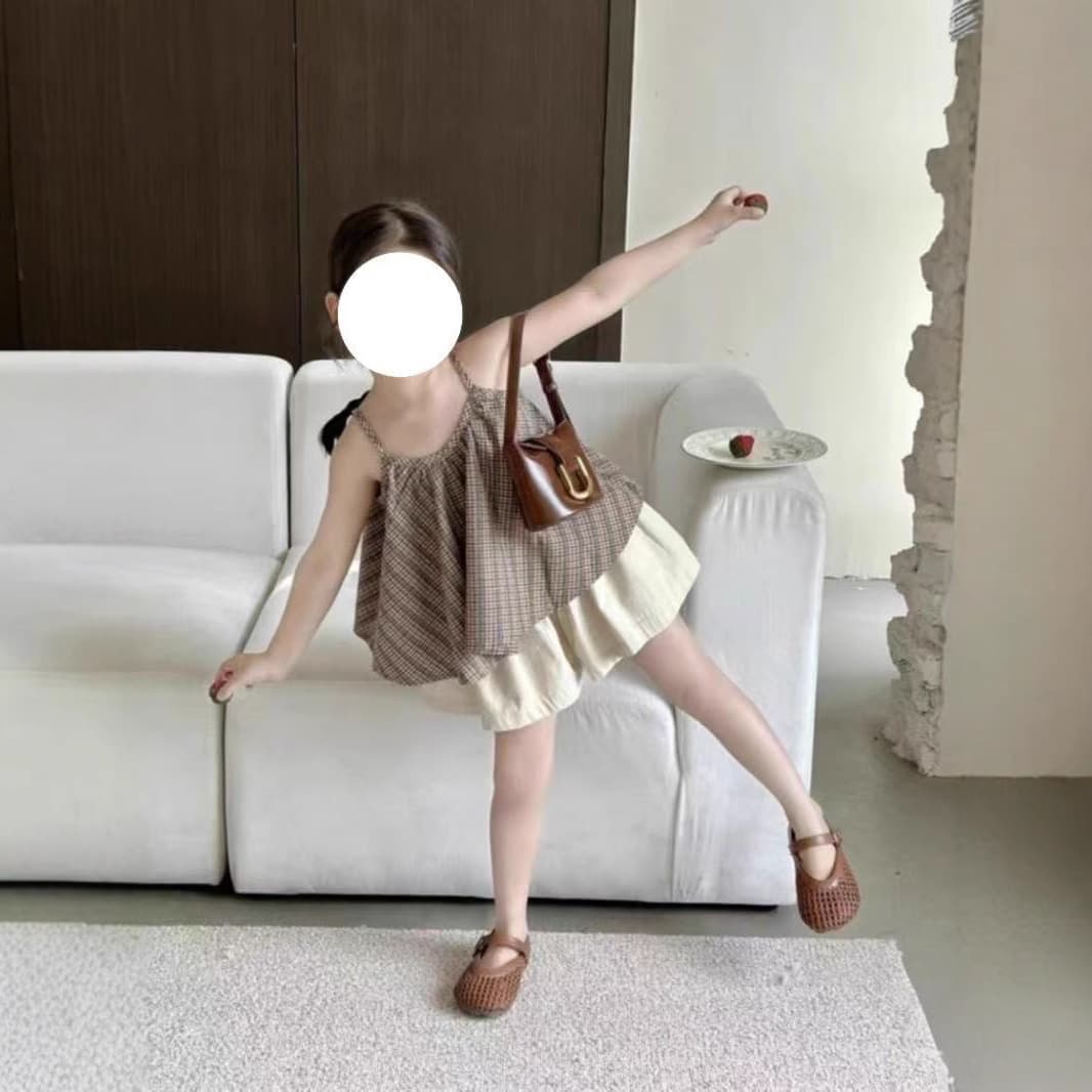 Korean children's clothing, summer clothes, girls' camisole, baby girl's baby doll shirt, children's vest, sleeveless shirt, shorts suit INS