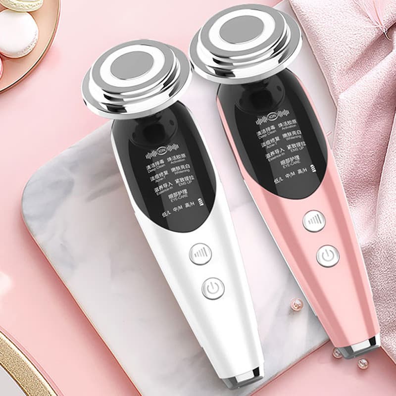 Cross-Border Hot-Sale Red and Blue Light Import Warm Import Device 7 Modes EMS Ultrasonic Face Lifting and Firming Beauty Device