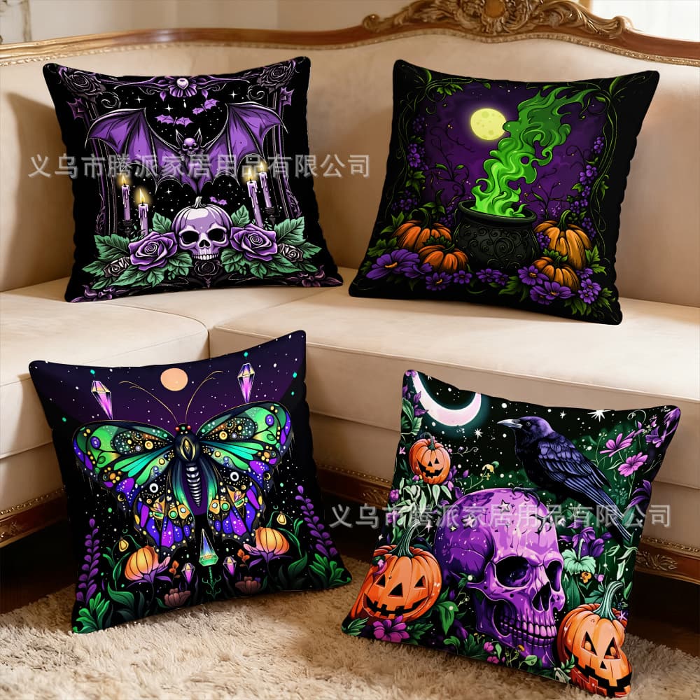 Cross-border new Halloween pillow cover evil comic style skull decoration digital print sofa cushion pillow cover