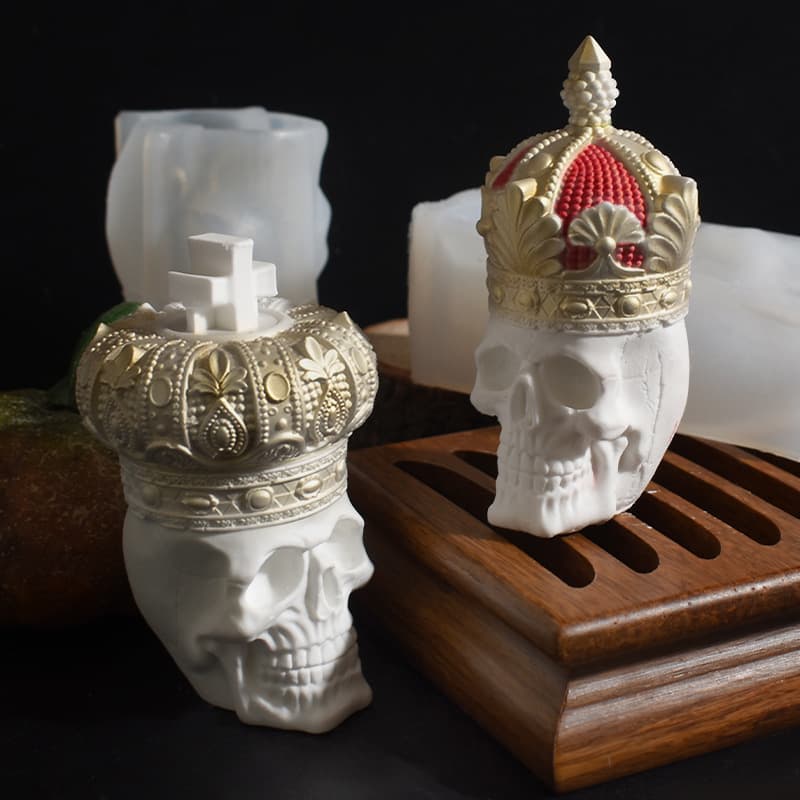 New Skull Mold, Coronation Crown King Skull Dark Crowned Skull Candle Silicone Mold