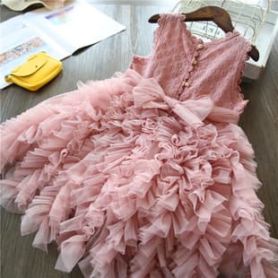 Princess Dress for Girls Tutu Tulle Summer 2025 New Style Cake Dress Kids Baby Fashionable Tulle Skirt Fairy Dress