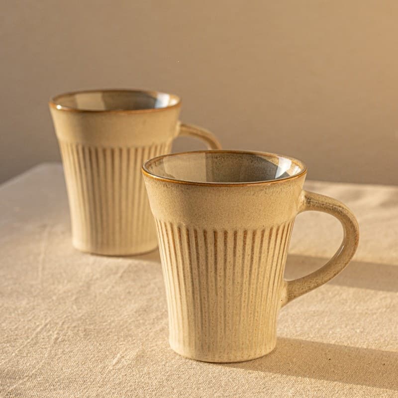 Vintage kiln-changed glaze ceramic mug with vertical stripes, hanging ear mug, home breakfast mug, water mug, tea mug
