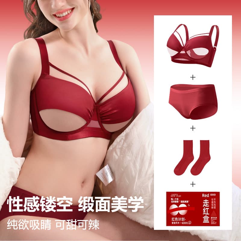 Wholesale Red Lingerie Set for Zodiac Year, Plus Size, Minimizer for Large Bust, Wedding Bride Bra