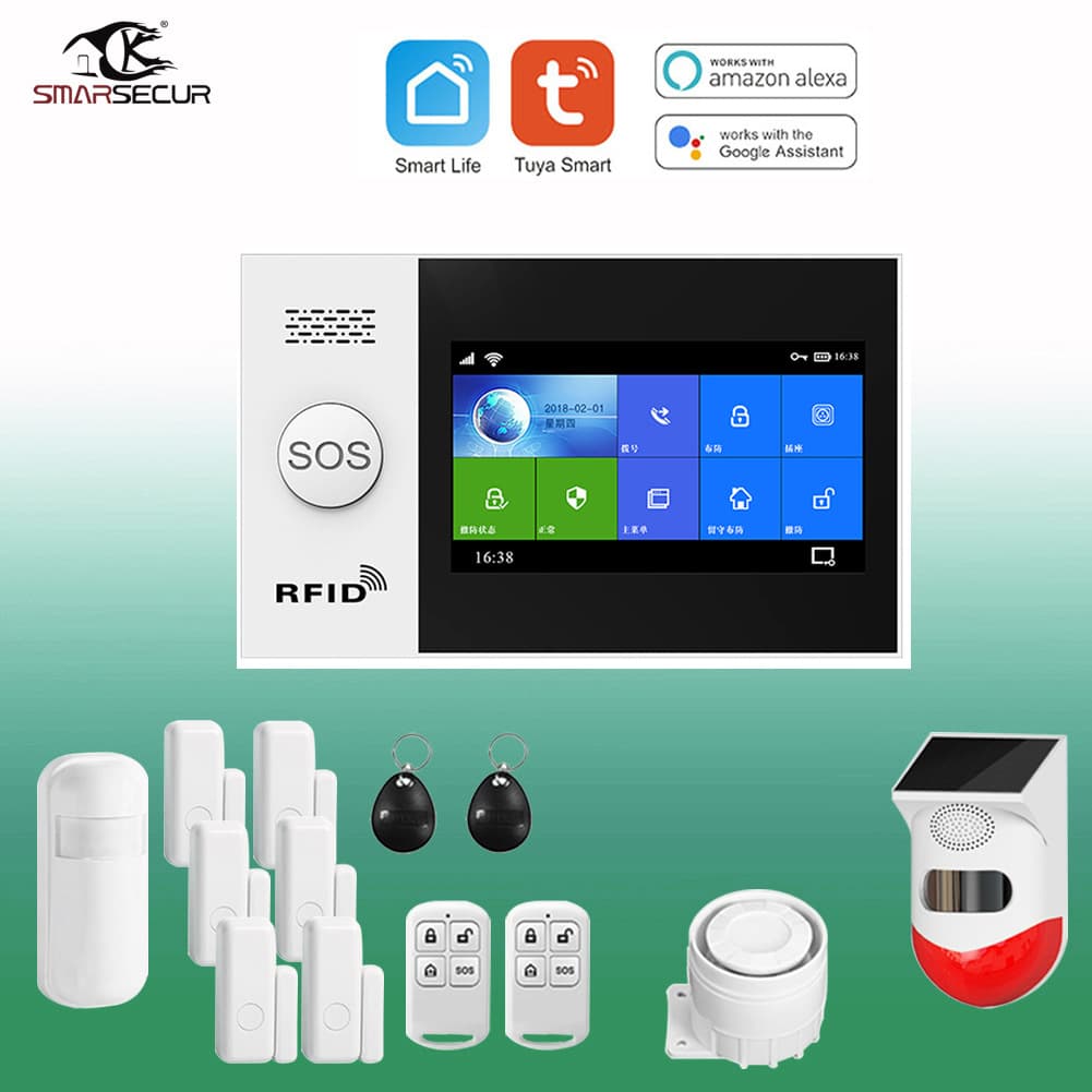 Tuya 4G Alarm Smart Home Security Burglar Alarm for Shops, Doors and Windows, WiFi Remote Wireless Infrared Alarm