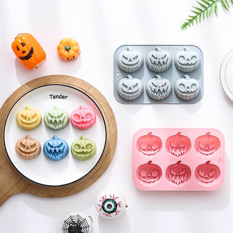 In Stock: 6-Piece Set of 3 Different Pumpkin-Shaped Silicone Molds for Halloween Cakes, Handmade Soap, and Chocolate Molds