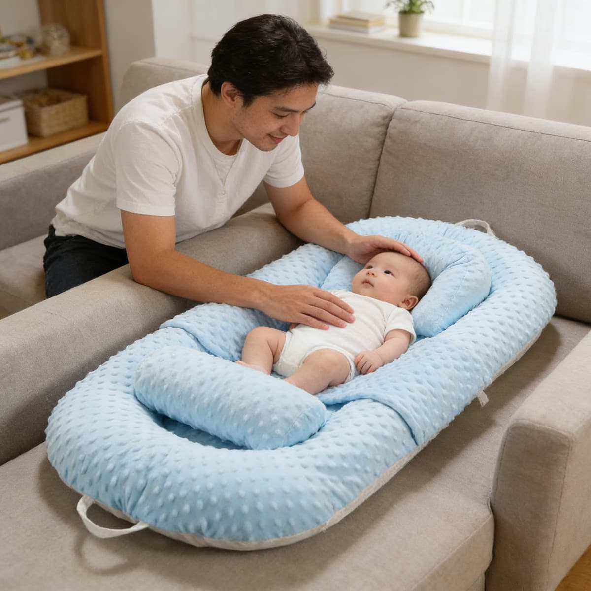Baby bed-in-bed newborn summer beanie velvet anti-jump baby foldable anti-vomiting anti-fall nest removable