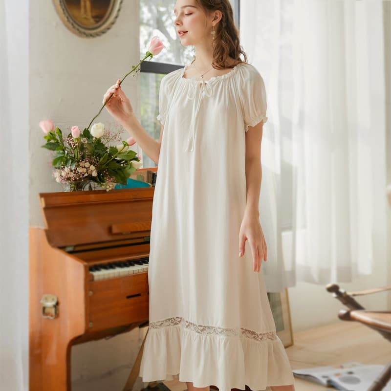 Short Sleeve Nightgown New Cotton Women's Summer Dress Loose Cute Court Sweet Princess Style Manufacturer Wholesale Pajamas Homewear