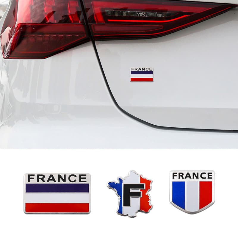 France Flag Map Car Sticker Scratch Decal 3D Emblem Badge Car Decoration Metal Aluminum Label