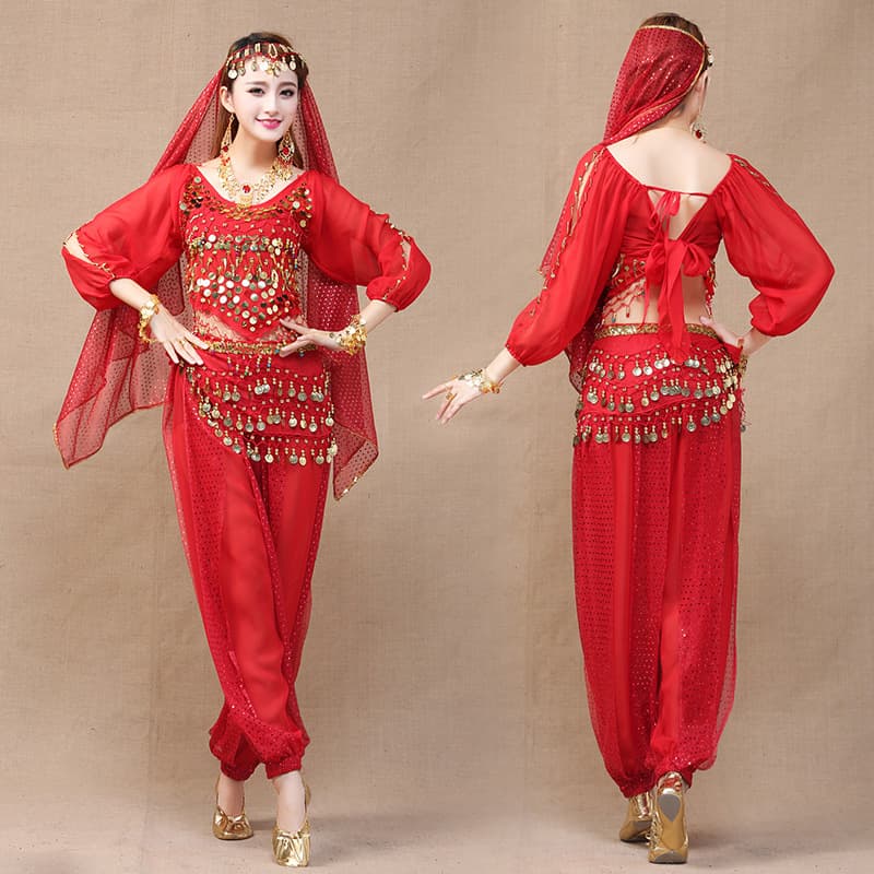 Indian Dance Clothing Adult Female Belly Dance Performance Outfit New Ethnic Stage Performance Long-Sleeve Pants Set