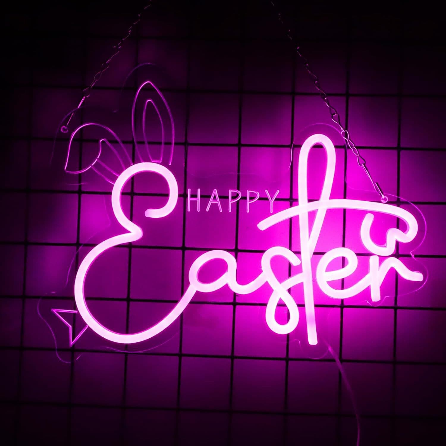 Cross-border Easter Neon Sign LED Neon Light Rabbit Egg Chick Decoration USB Powered Wall Decor