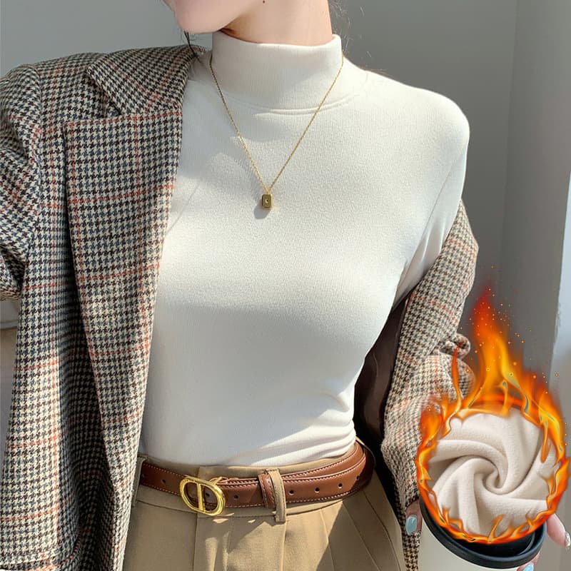 H118 semi-high neck base shirt women's autumn/winter inner wear integrated fleece fleece-lined thickened slim versatile warm long sleeve top