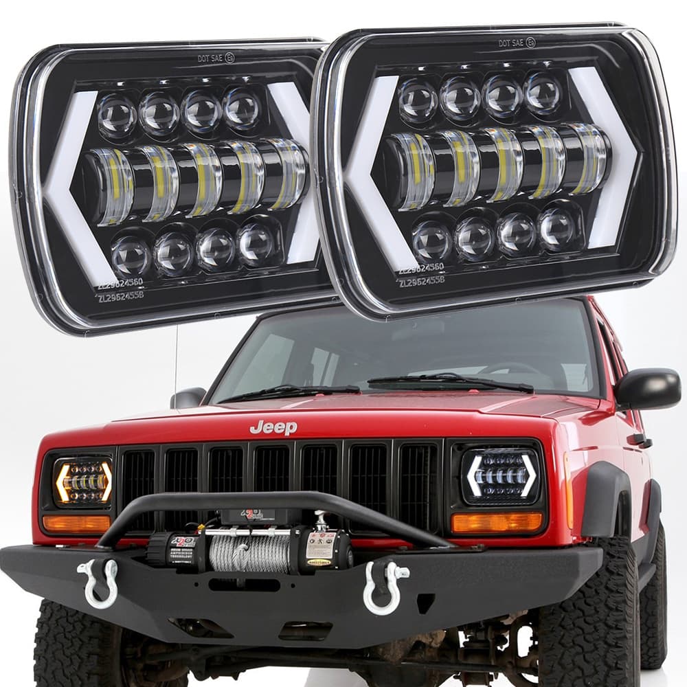 5X7 Square Wrangler Headlight 5x77inch Cherokee Headlight 55W LED Work Lights Truck