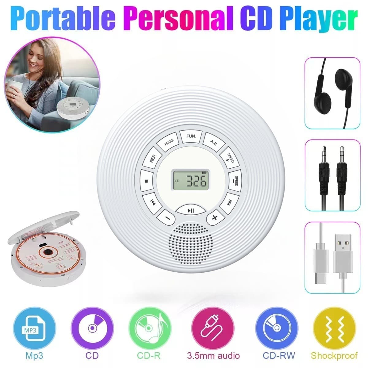 Multi-function CD Walkman, Music Learning Machine, Cute Mini Repeater, Fetal Education Language Tool