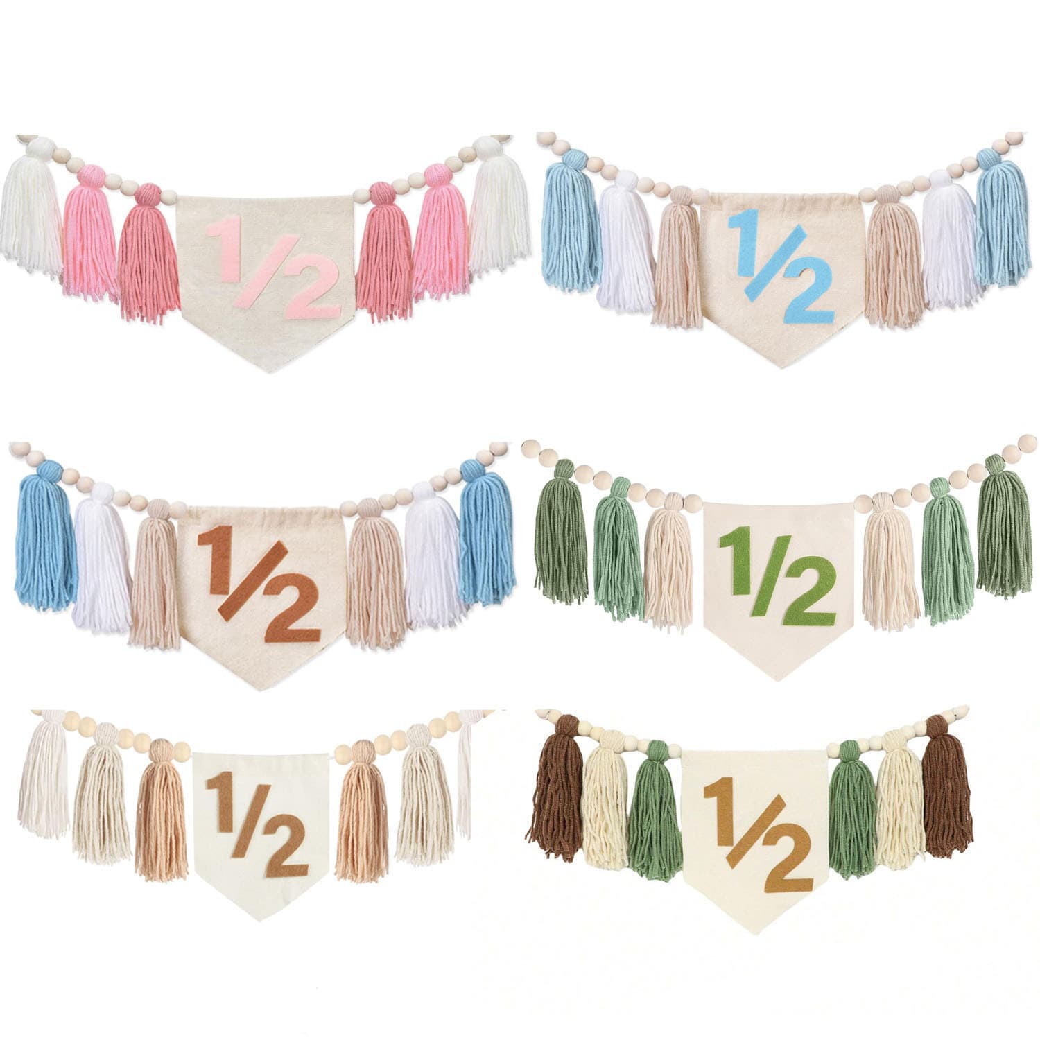 Bohemian Wooden Bead Tassel Banner Half-Year Birthday Tassel Banner Party Birthday Decoration Banner