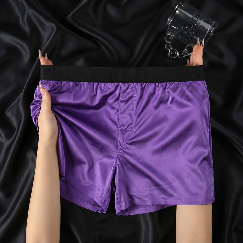 Men's Silk Satin Boxer Shorts Loose Home Sleep Shorts Plus Size Big Man Pants