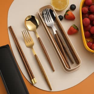 High-Appearance Creative Stainless Steel Student Portable Chopstick and Spoon Tableware Set, Office Worker Spoon, Fork, Chopstick Three-Piece Set