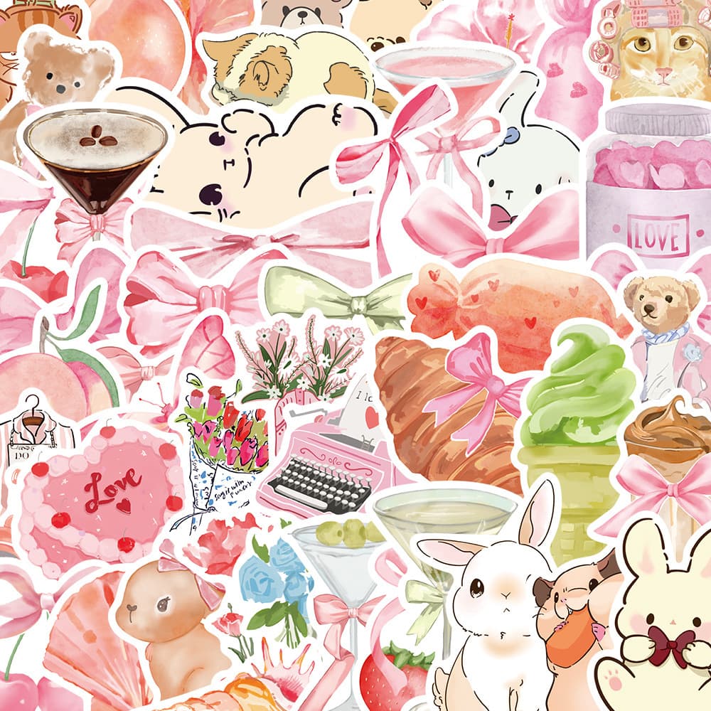 50 cute pink fun shop cartoon graffiti stickers DIY decorative luggage mobile phone case waterproof stickers wholesale