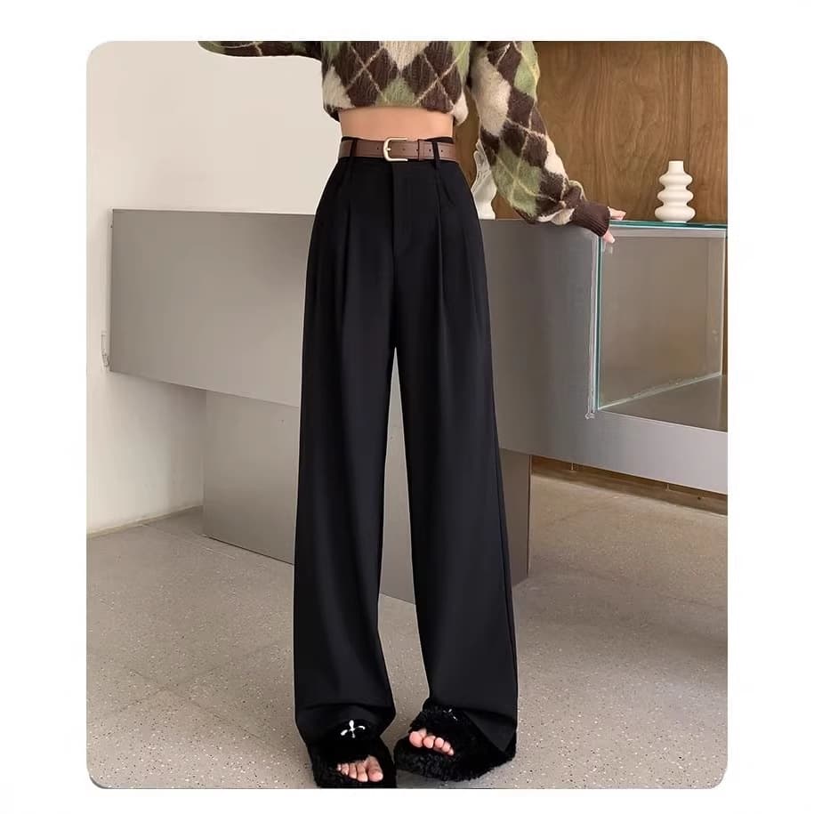 Black Women's Dress Pants High-End Flowy Summer New Style High-Waist Straight-Leg Casual Floor-Length Slim Wide-Leg Trousers