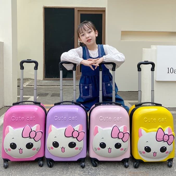 Trolley Suitcase for Kidsren and Students Cartoon 18-Inch Universal Wheel Cute Student 3D Stereo Travel Password Lock Suitcase