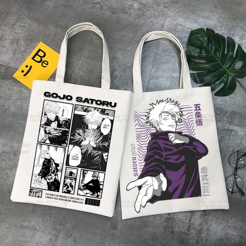 Jujutsu Kaisen Gojo Satoru Printed Canvas Bag Shoulder Bag Foldable Tote Shopping Bag