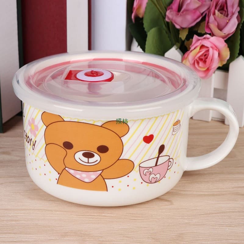 Ceramic Fresh-Keeping Bowl with Lid, Sealed Lunch Box for Office Workers, Inch Noodle Bowl with Handle, Microwave-Safe Breakfast Cup