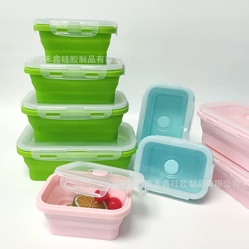 Silicone Foldable Lunch Box Portable Lunch Picnic Bento Refrigerator Fresh-Keeping Food Container Student Cafeteria Lunch Box In Stock